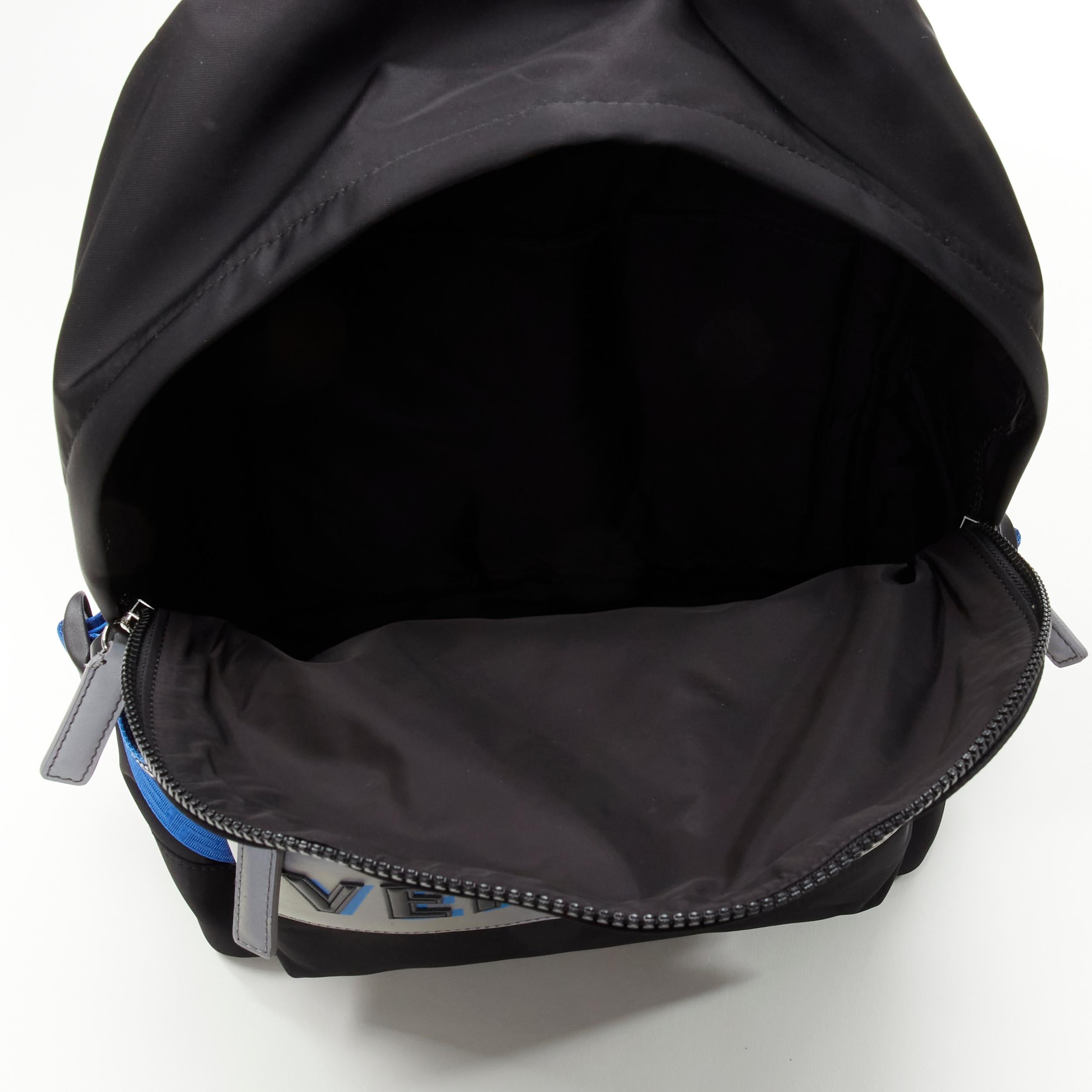 new VERSACE Reflective Logo black nylon blue Greca nylon strap backpack 4