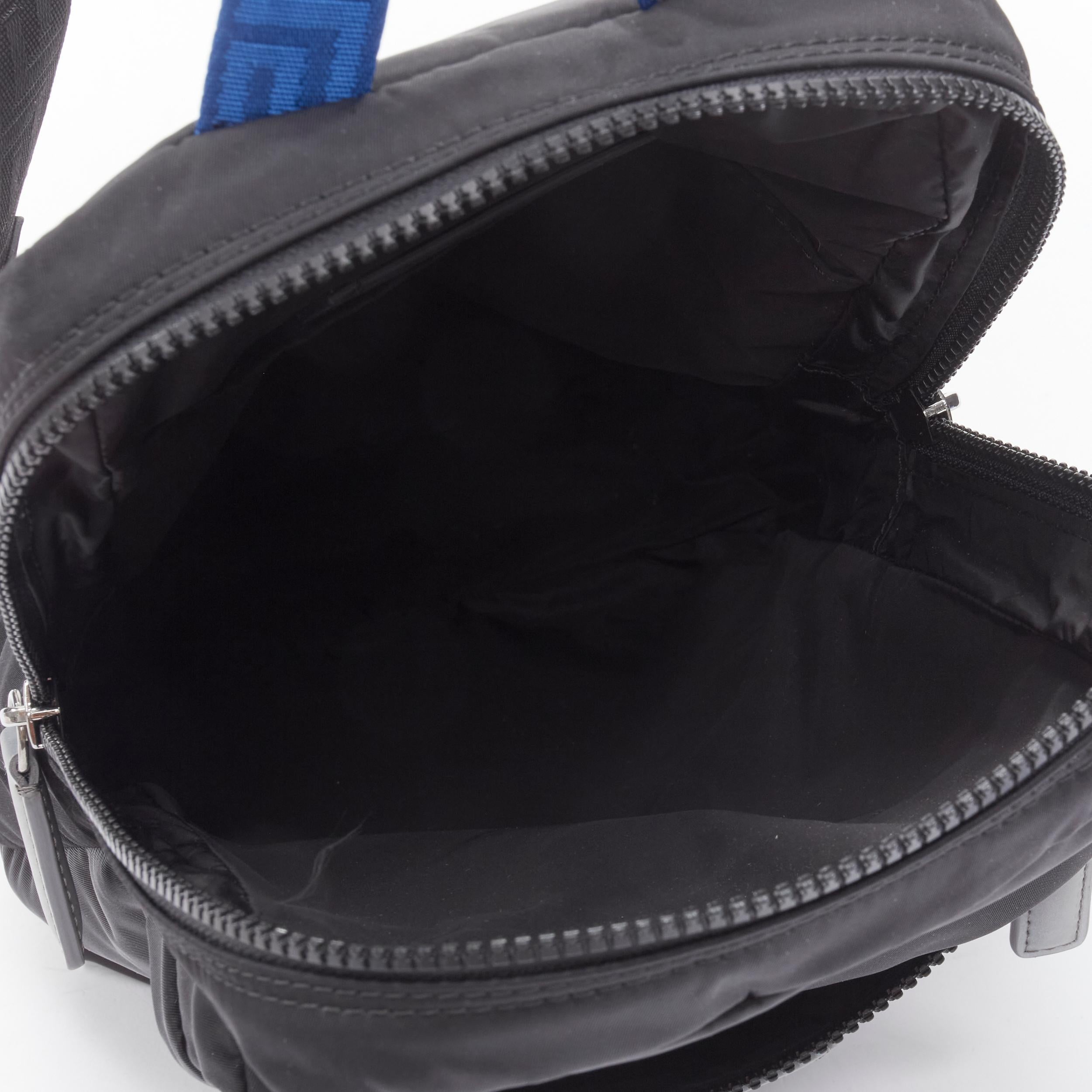 new VERSACE reflective logo black nylon Greca single strap small backpack  bag For Sale 3