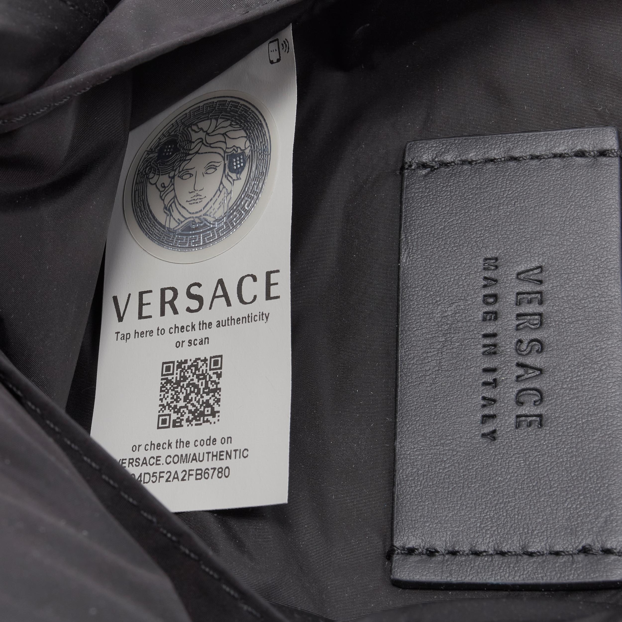 new VERSACE reflective logo black nylon Greca single strap small backpack  bag For Sale 4