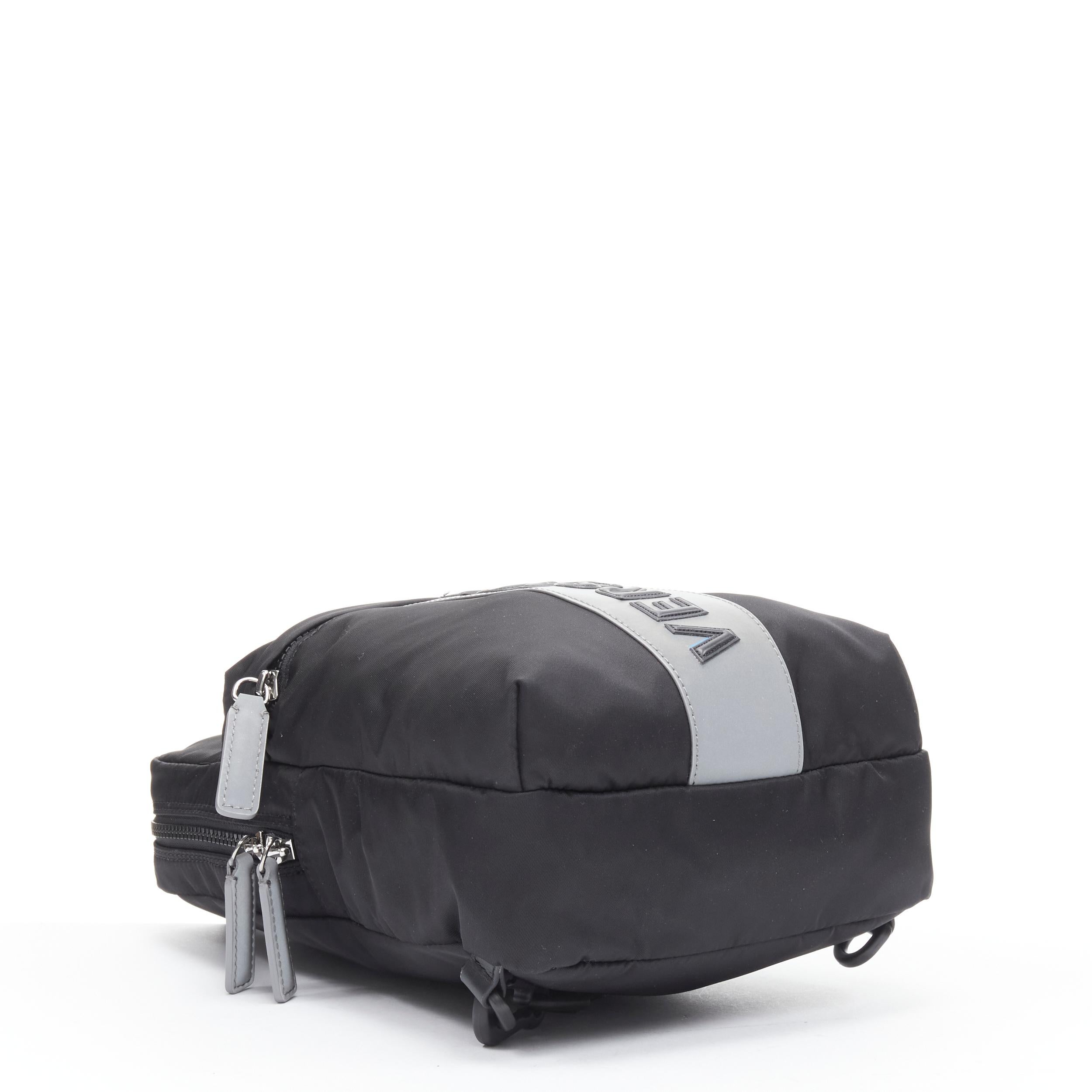 Black new VERSACE reflective logo black nylon Greca single strap small backpack  bag For Sale