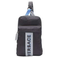 new VERSACE reflective logo black nylon Greca single strap small backpack  bag