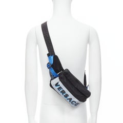 new VERSACE reflective logo black nylon Greca strap crossbody belt waist bag