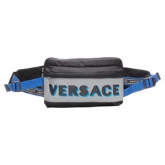 new VERSACE reflective logo black nylon Greca strap crossbody belt waist bag