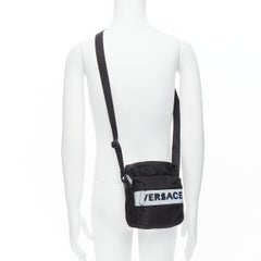 new VERSACE reflective logo black nylon Greca strap crossbody messenger bag