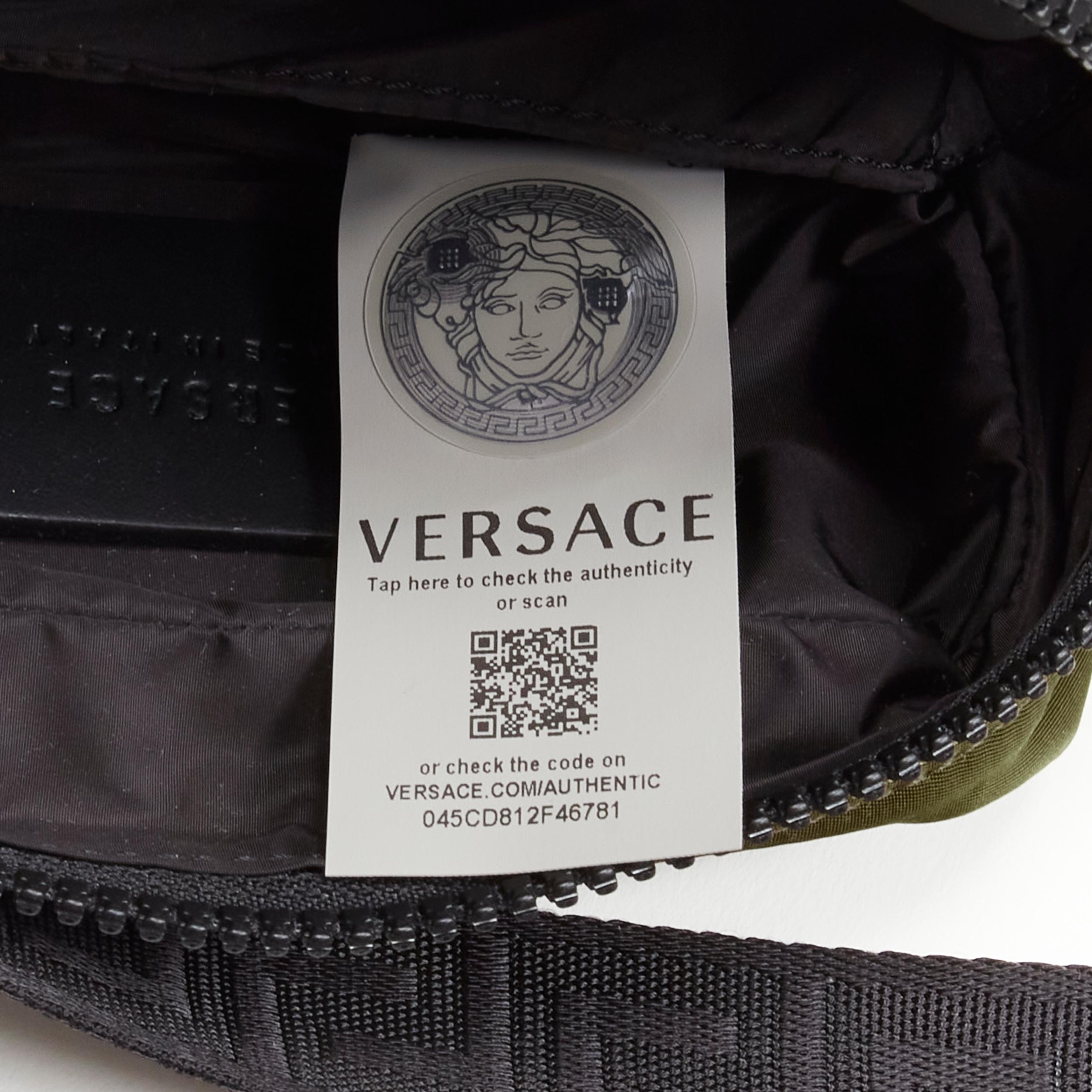 new VERSACE reflective logo green nylon Greca strap crossbody messenger bag For Sale 2