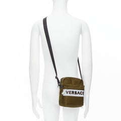 new VERSACE reflective logo green nylon Greca strap crossbody messenger bag