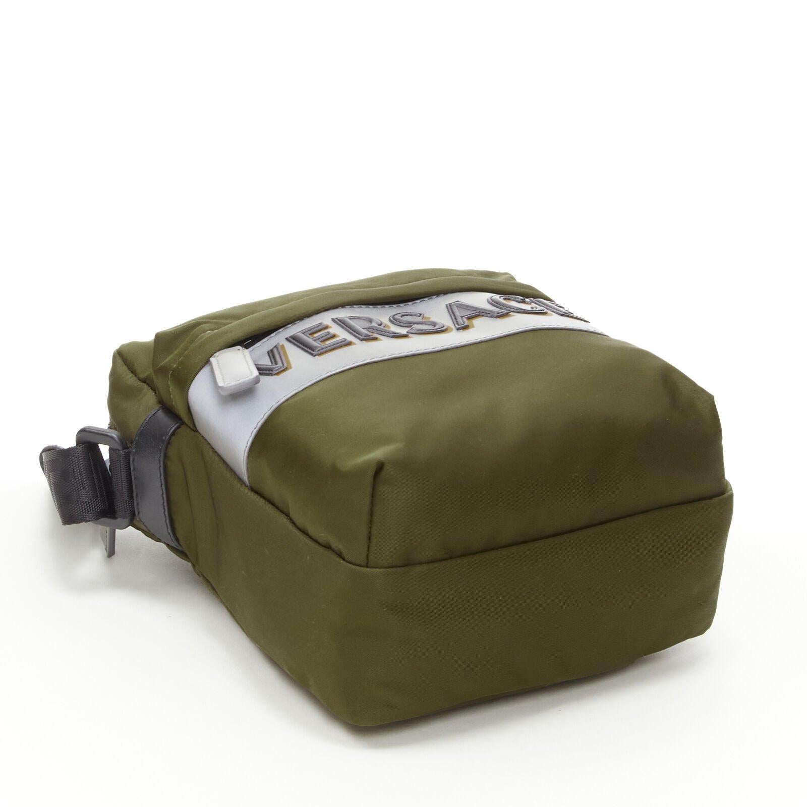 new VERSACE reflective logo green nylon Greca strap crossbody messenger bag For Sale 1