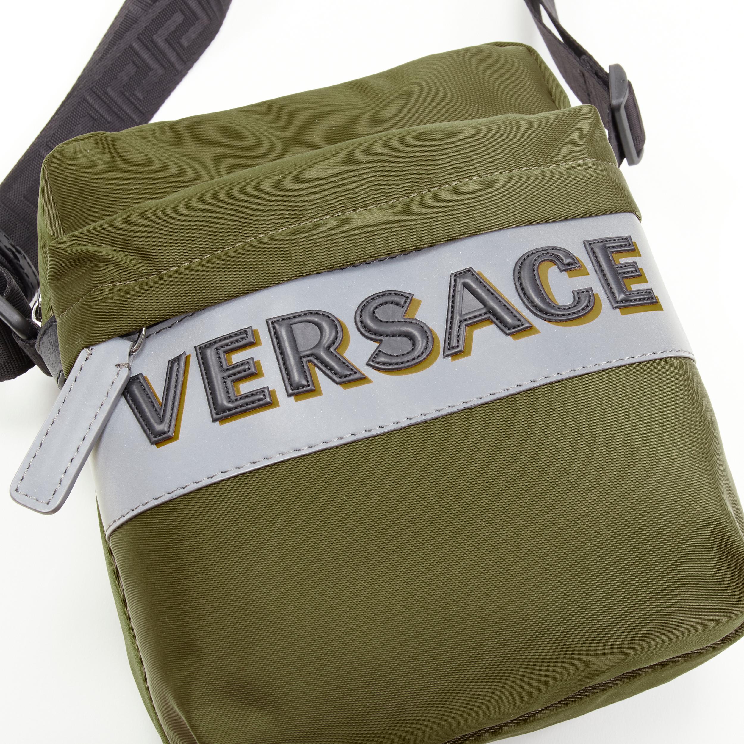 new VERSACE reflective logo green nylon Greca strap crossbody messenger bag 3