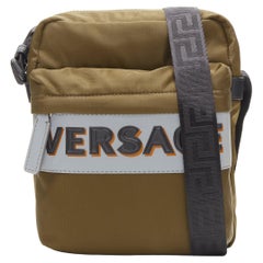 new VERSACE reflective logo green nylon Greca strap crossbody messenger bag