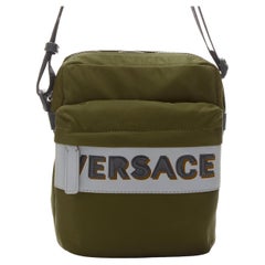 new VERSACE reflective logo green nylon Greca strap crossbody messenger bag