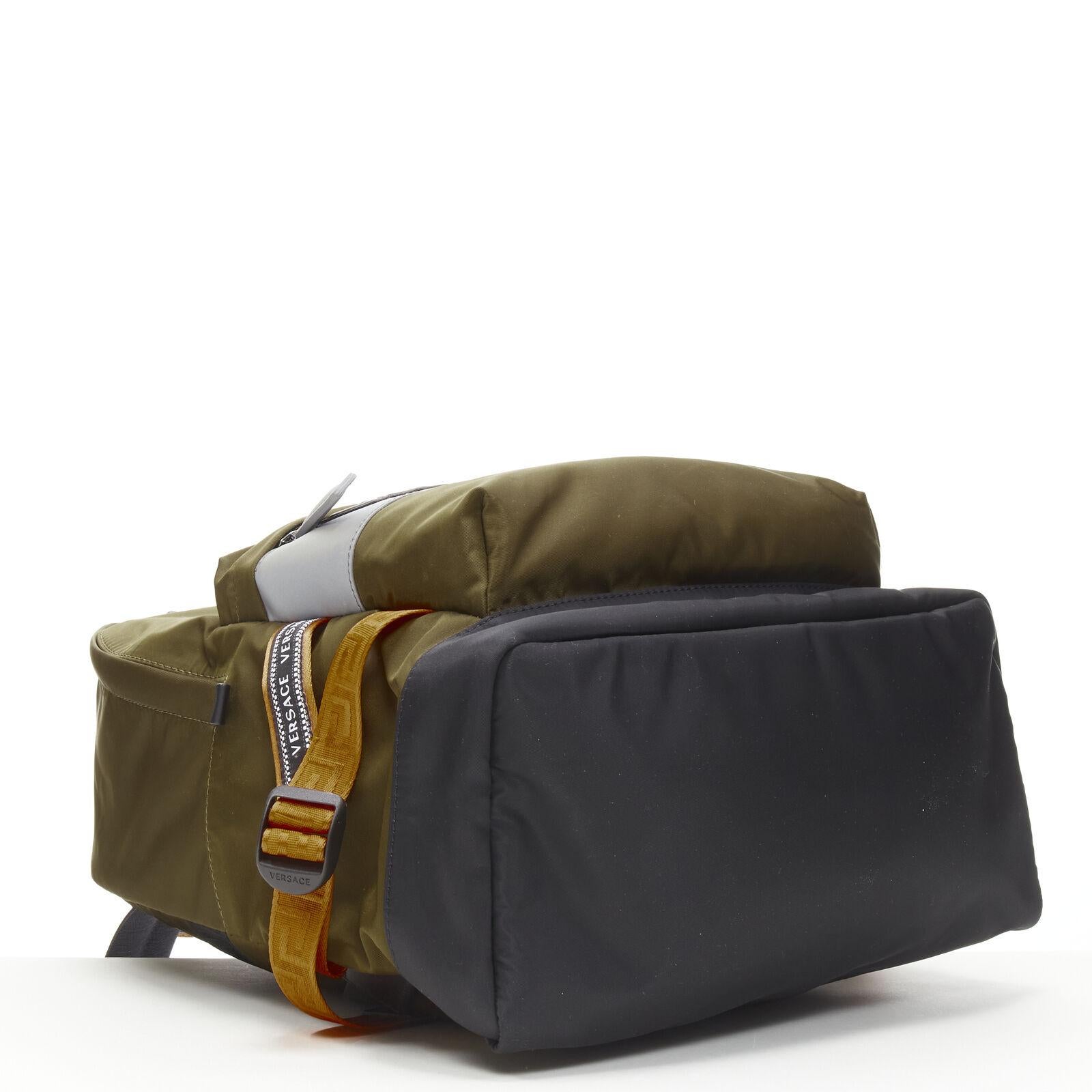 new VERSACE Reflective Logo green nylon orange Greca strap backpack For Sale 1