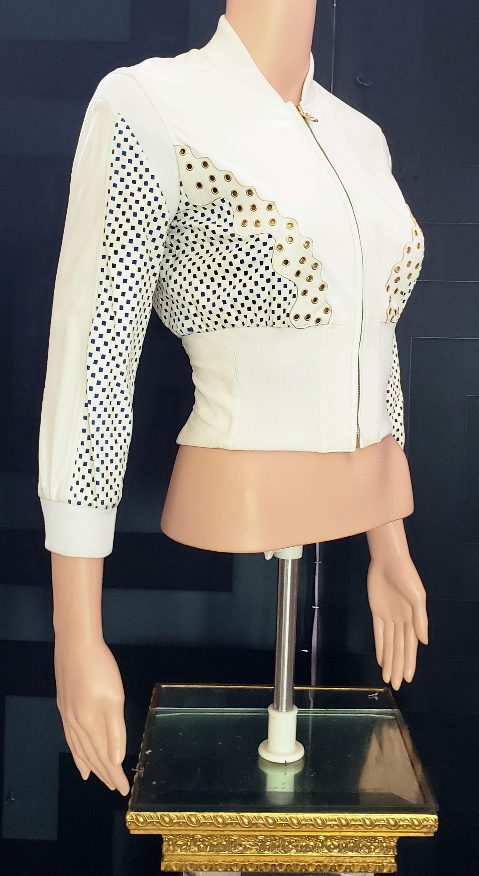 NEW VERSACE RESORT 2012 LOOK#16 CROPPED LEATHER WHITE ZIPPER JACKET Sz 38 - 2 For Sale 5