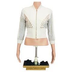 NEW VERSACE RESORT 2012 LOOK#16 CROPPED LEATHER WHITE ZIPPER JACKET Sz 38 - 2
