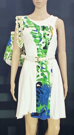 NEW VERSACE RESORT 2012 LOOK#16 SILK WHITE DRESS, BACKPACK and BELT Size US 2