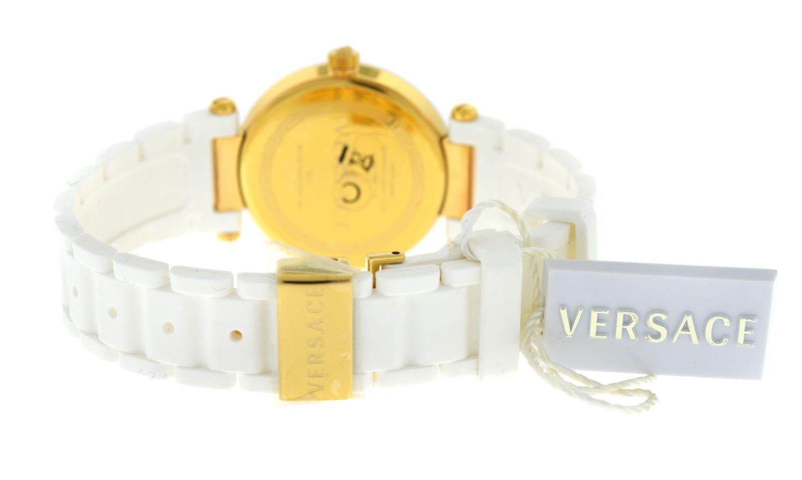 New Versace Reve Ceramic Quartz Gold Tone Steel Mother of Pearl Watch For Sale 1