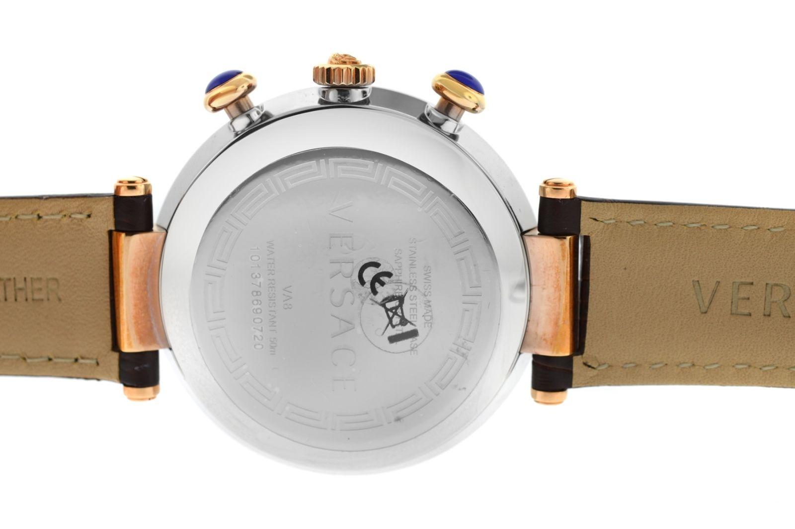 Modern New Versace Reve Steel Gold Tone XL Quartz Chrono Date Watch For Sale