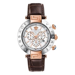 New Versace Reve Steel Gold Tone XL Quartz Chrono Date Watch