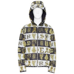 new VERSACE Reversible Baroque Alphabet black gold print quilted jacket IT54 2XL