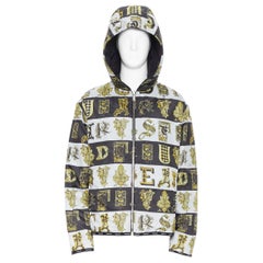 new VERSACE Reversible Baroque Alphabet gold black nylon quilted jacket IT56 3XL