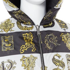 new VERSACE Reversible Baroque Alphabet gold black nylon quilted jacket IT58 4XL