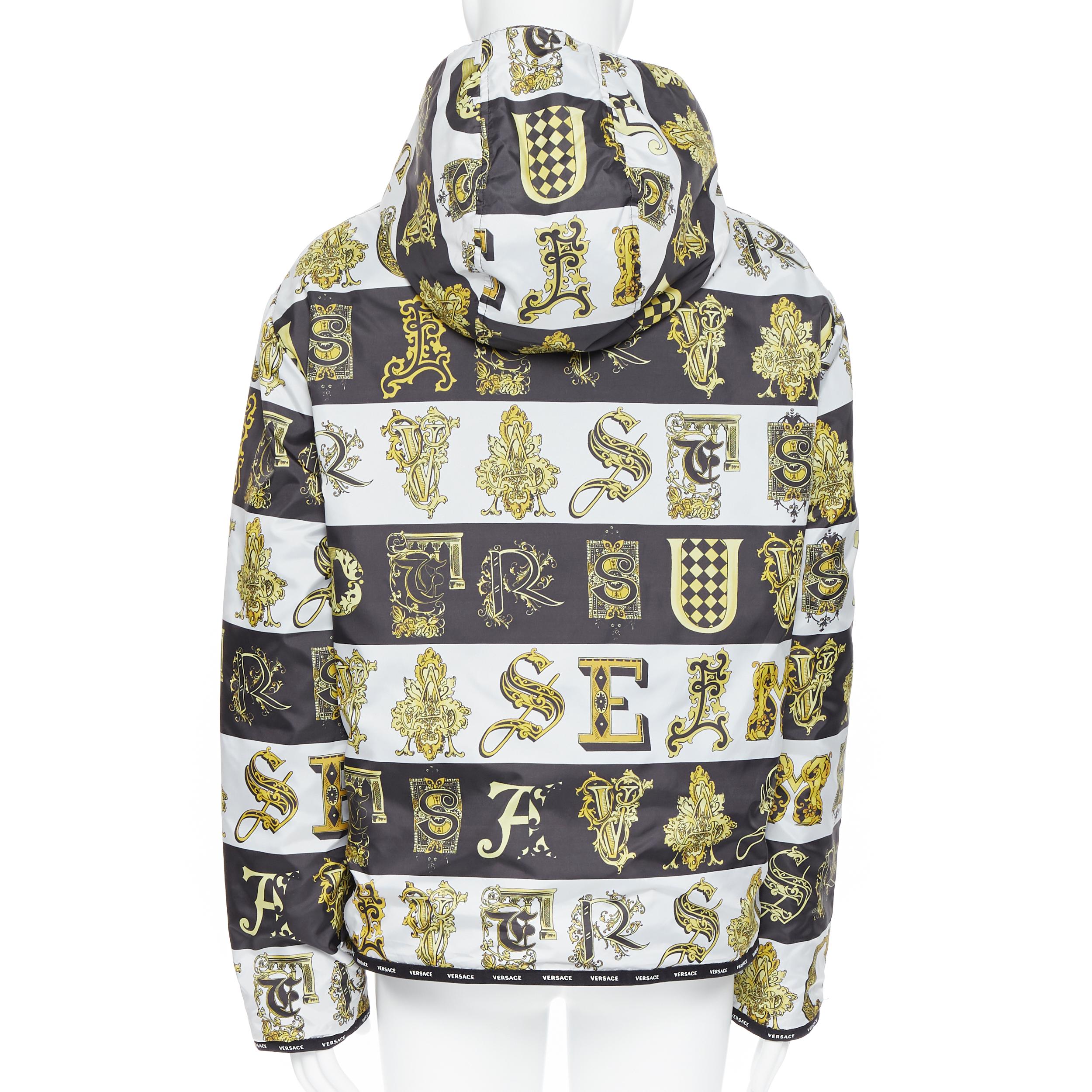 new VERSACE Reversible Baroque Alphabet gold print nylon quilted jacket IT54 2XL For Sale 1