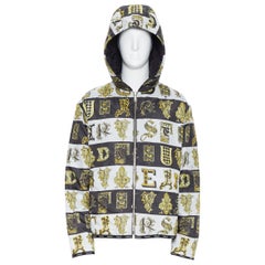 new VERSACE Reversible Baroque Alphabet gold print nylon quilted jacket IT54 2XL