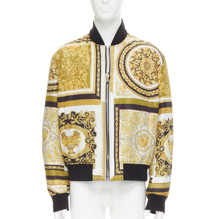 new VERSACE Reversible Signature Mosaic Barocco gold nylon bomber ...