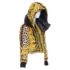 new VERSACE Reversible Wild Baroque leopard gold goose down padded jacket IT40 S
