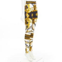 new VERSACE Rodeo Barocco black gold baroque harness legging pants IT36 XXS