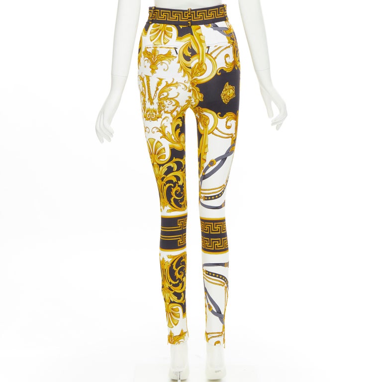 new VERSACE Rodeo Barocco black gold baroque harness legging pants M IT42  For Sale at 1stDibs
