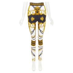 new VERSACE Rodeo Barocco black gold baroque harness print legging pants IT40 S