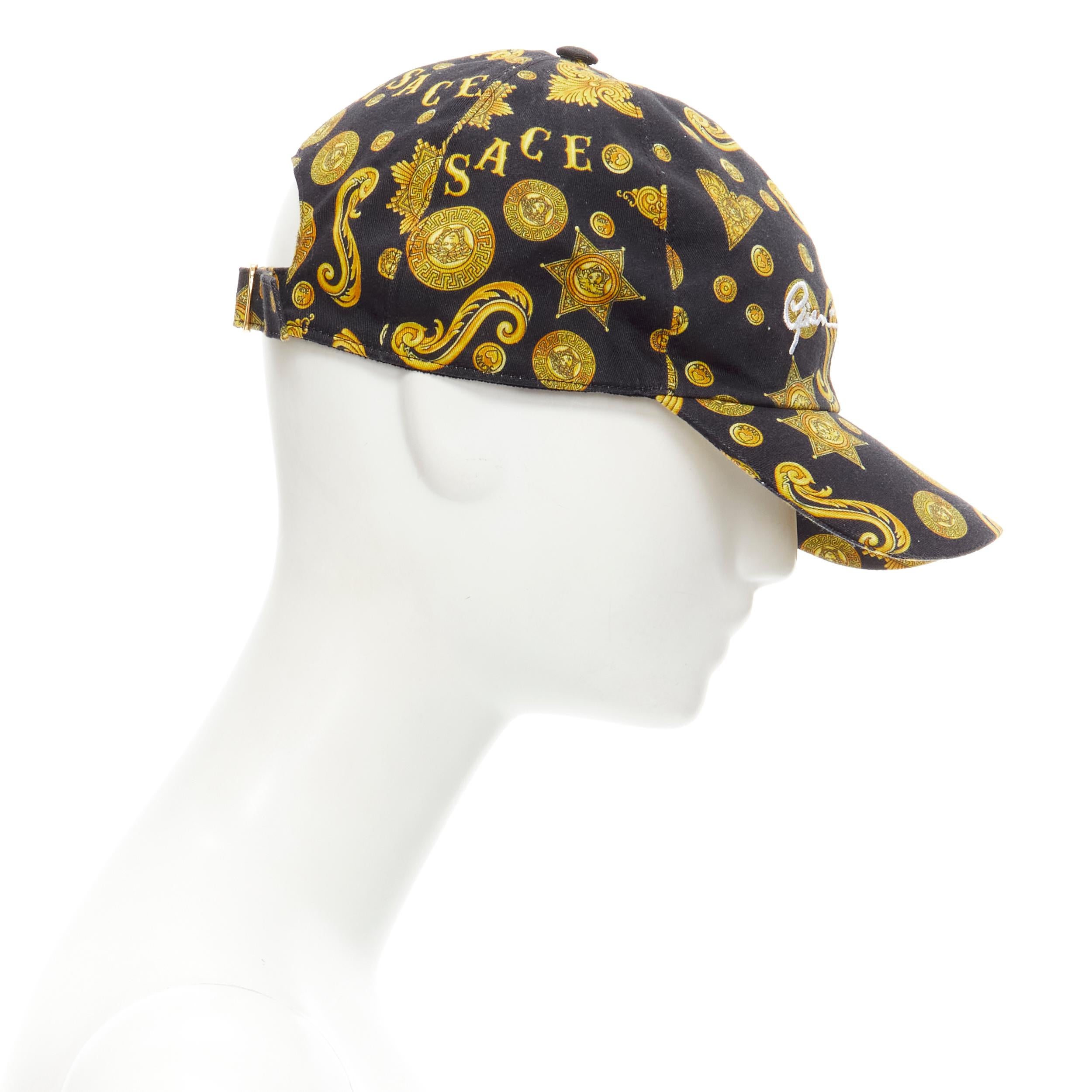 new VERSACE Rodeo Barocco black gold Medusa logo print dad cap 58cm M 7 1/4 In New Condition For Sale In Hong Kong, NT