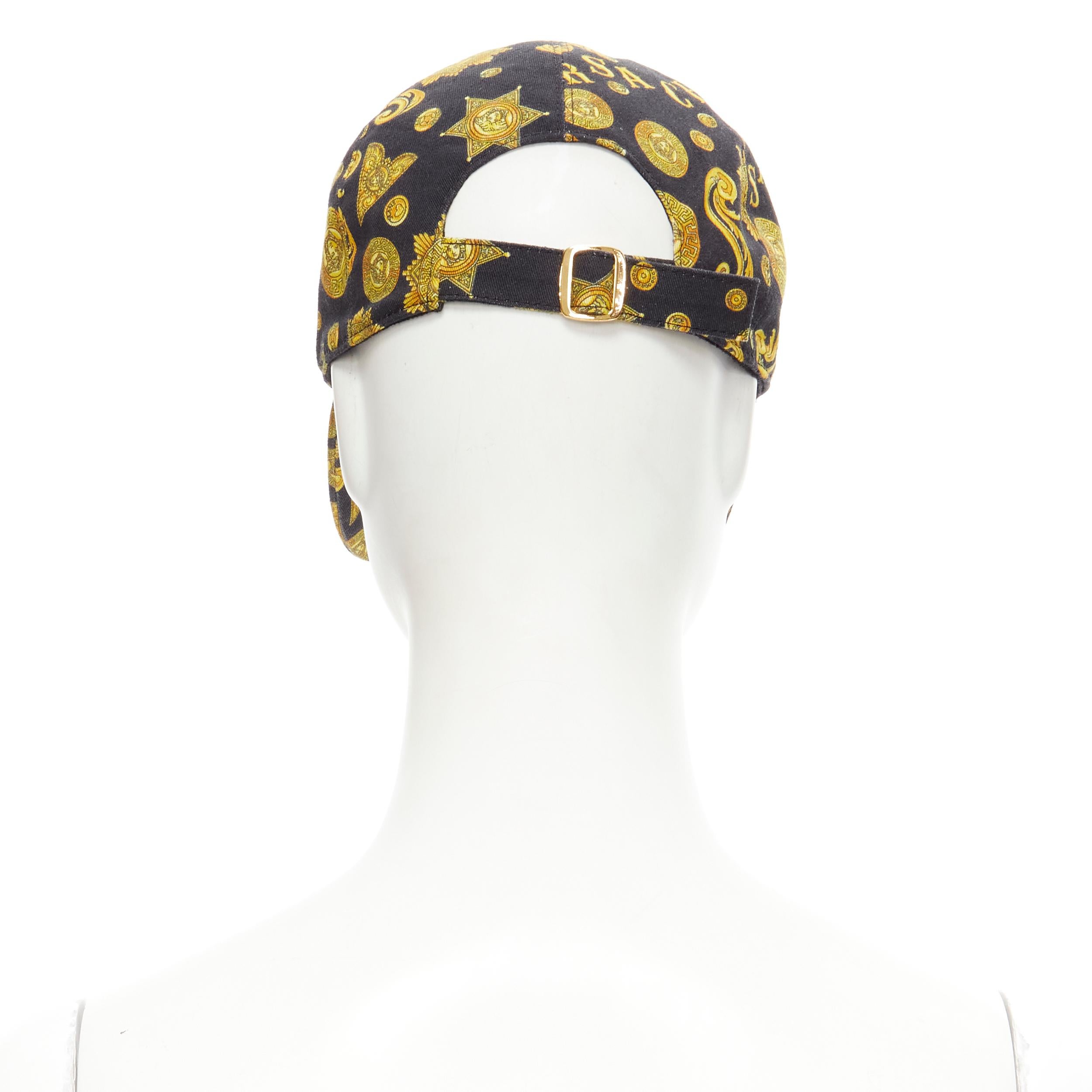 Women's or Men's new VERSACE Rodeo Barocco black gold Medusa logo print dad cap 58cm M 7 1/4 For Sale