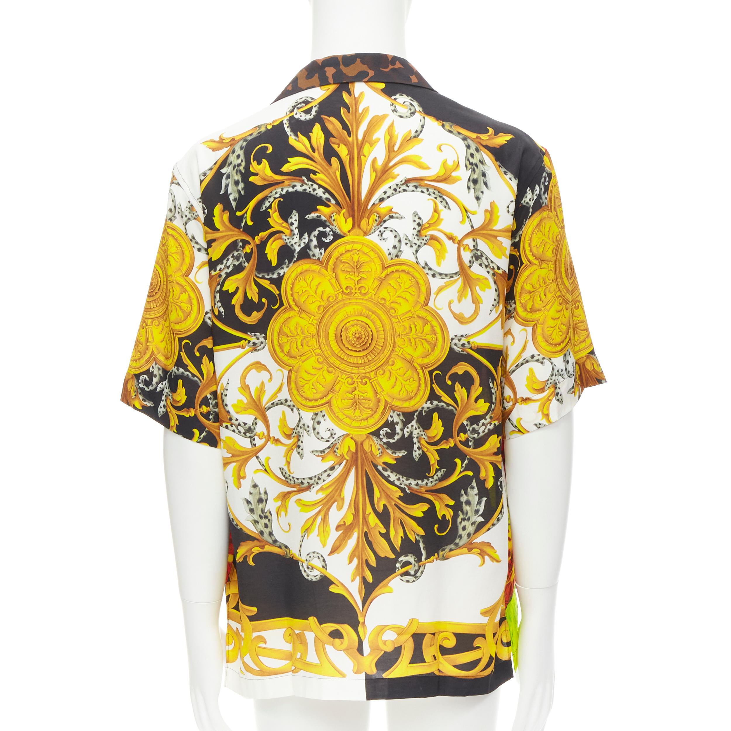 Brown new VERSACE Rose Floral Barocco Acanthus print short sleeve shirt EU38 S For Sale