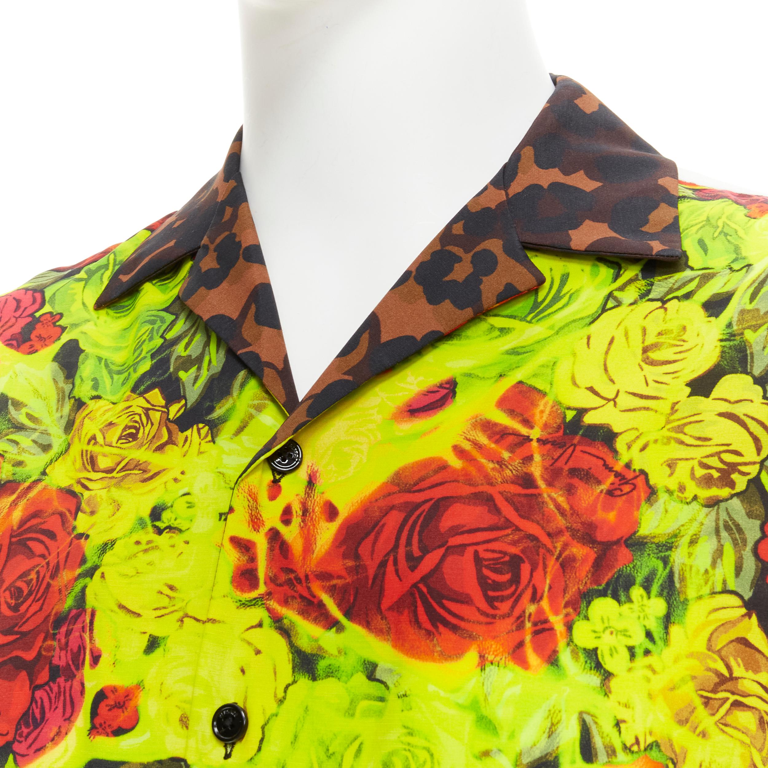 Men's new VERSACE Rose Floral Barocco Acanthus print short sleeve shirt EU39 M For Sale
