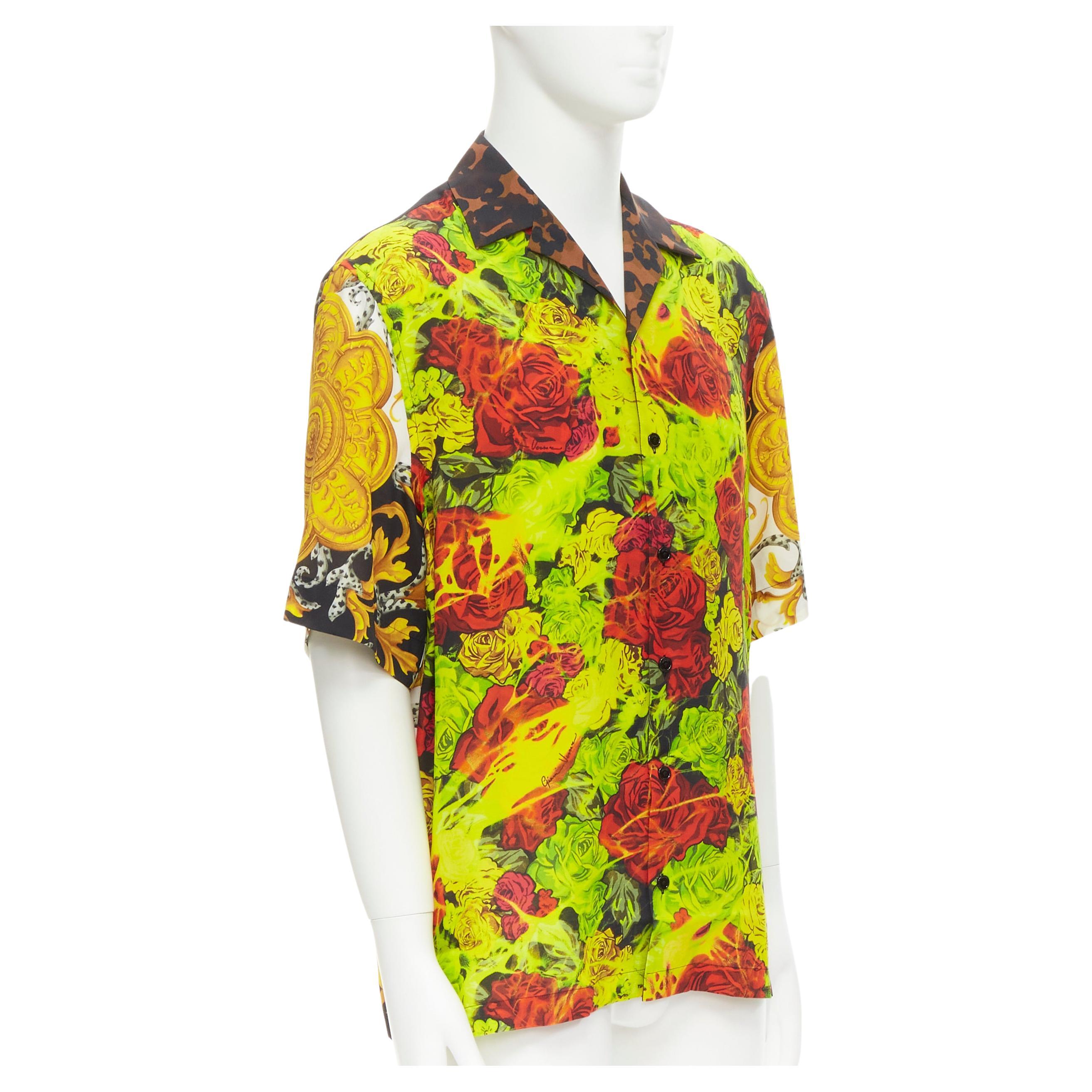 new VERSACE Rose Floral Barocco Acanthus print short sleeve shirt EU39 M For Sale