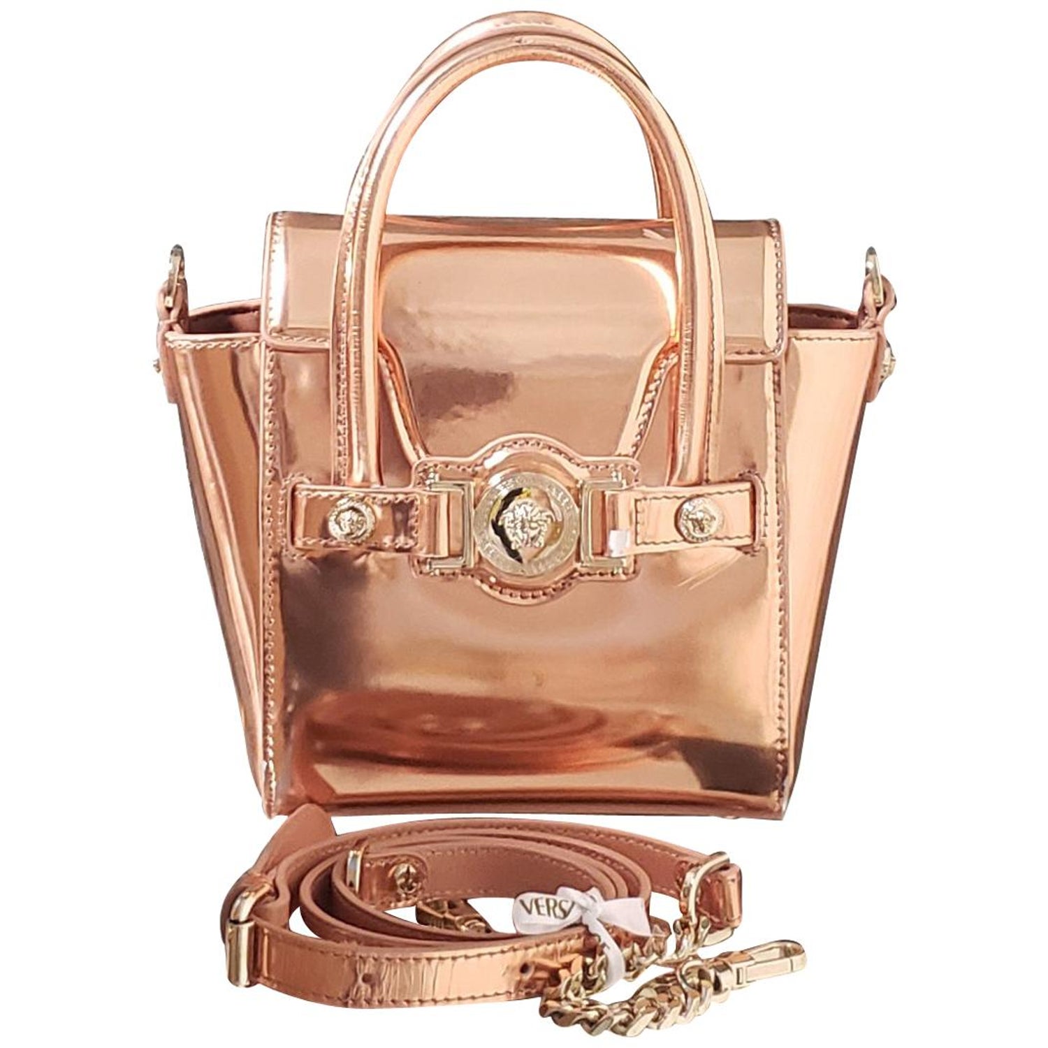 NEW VERSACE ROSE GOLD-PLATED PATENT LEATHER Mini BAG For Sale at 1stDibs |  rose gold mini bag