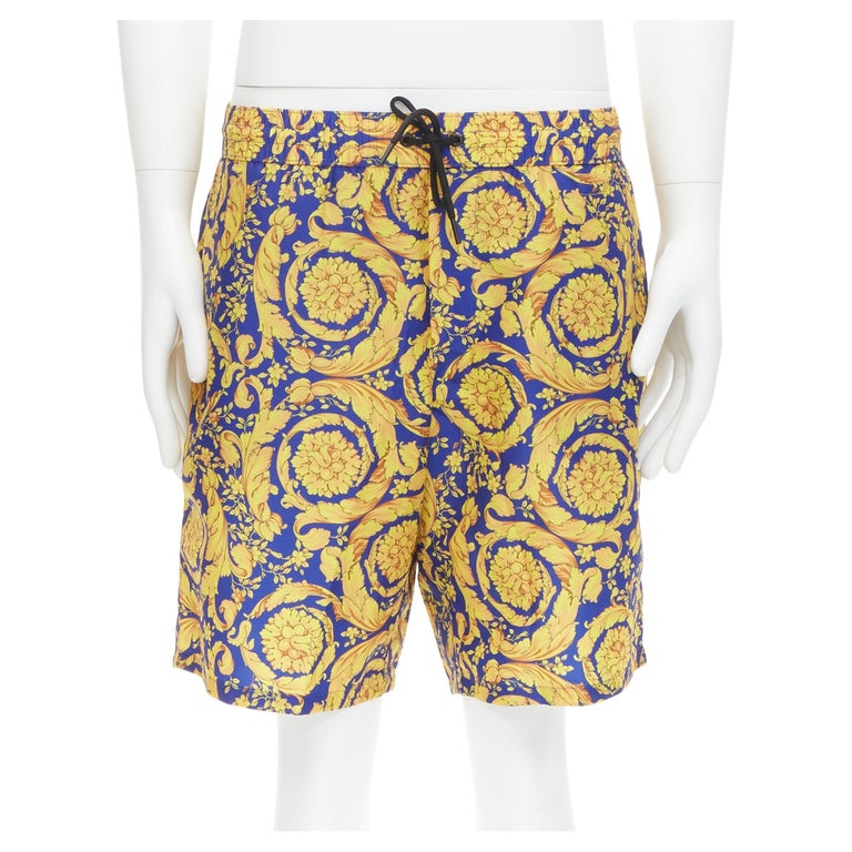 Versace Blue & Yellow Shorts With Barocco Print