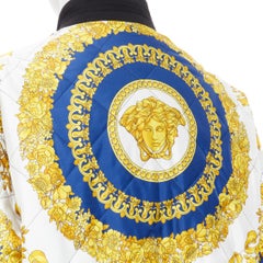 new VERSACE royal blue gold Medusa Barocco diamond quilted bomber jacket IT52 XL