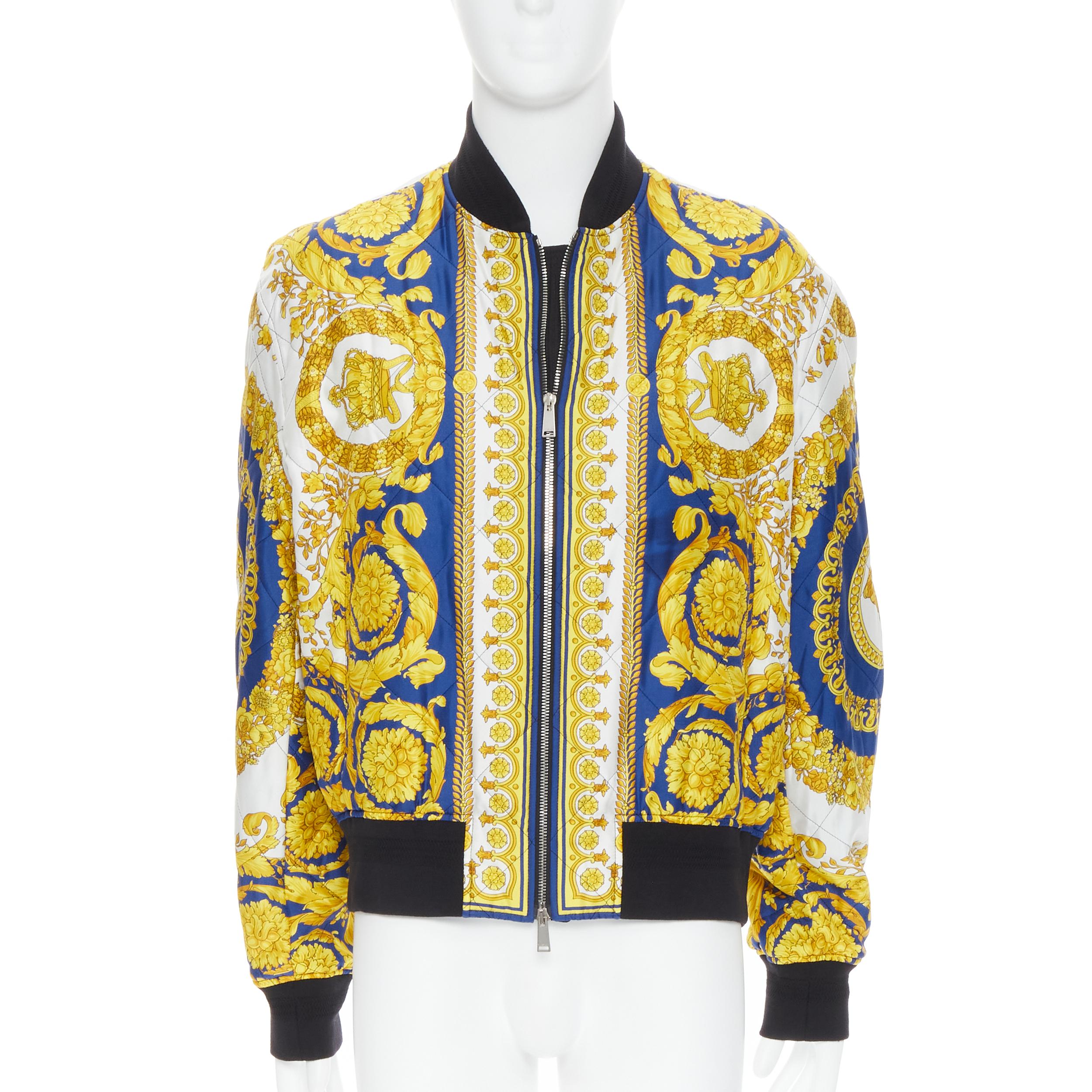 blue and gold bomber jacket