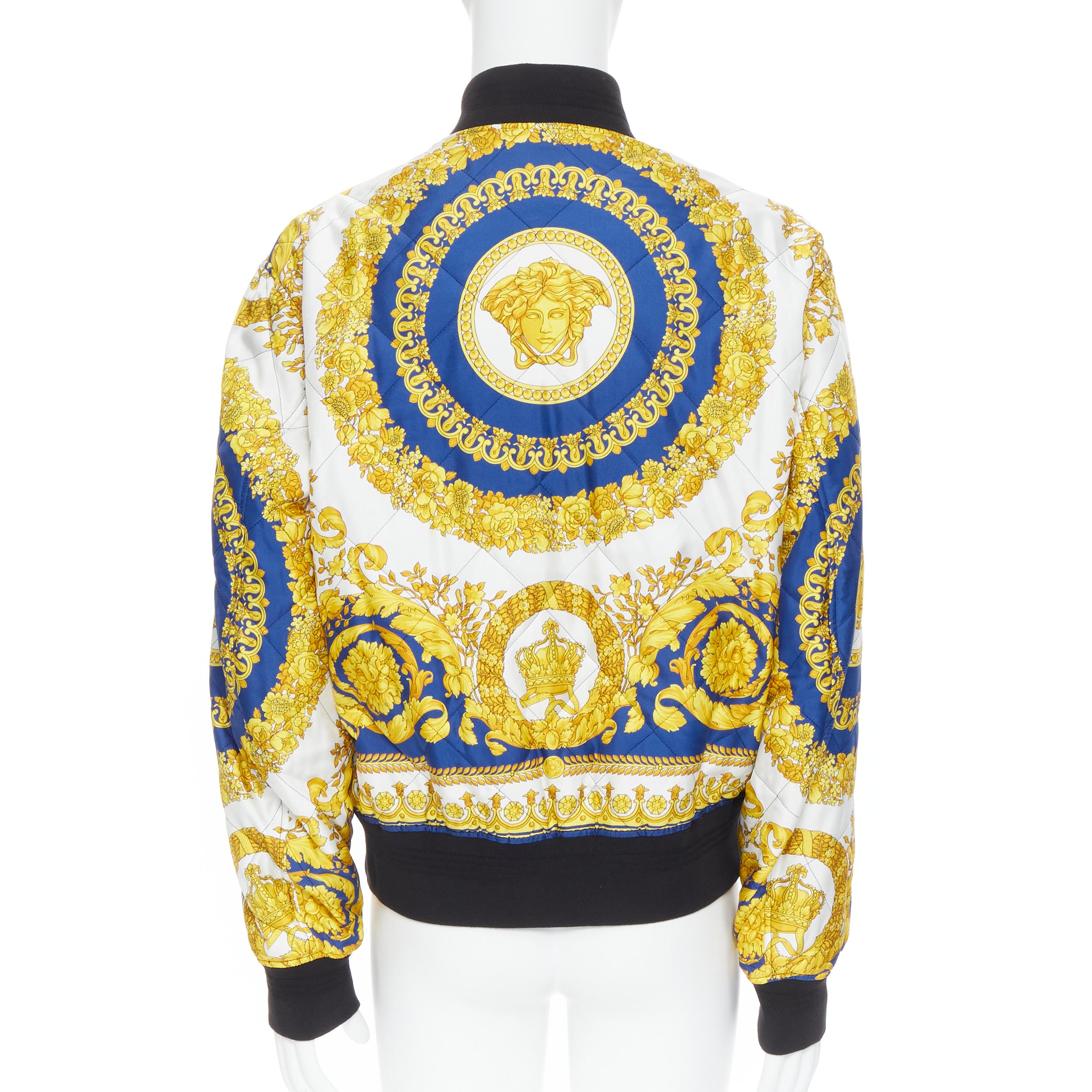 Brown new VERSACE royal blue gold Medusa Barocco diamond quilted bomber jacket IT52 XL