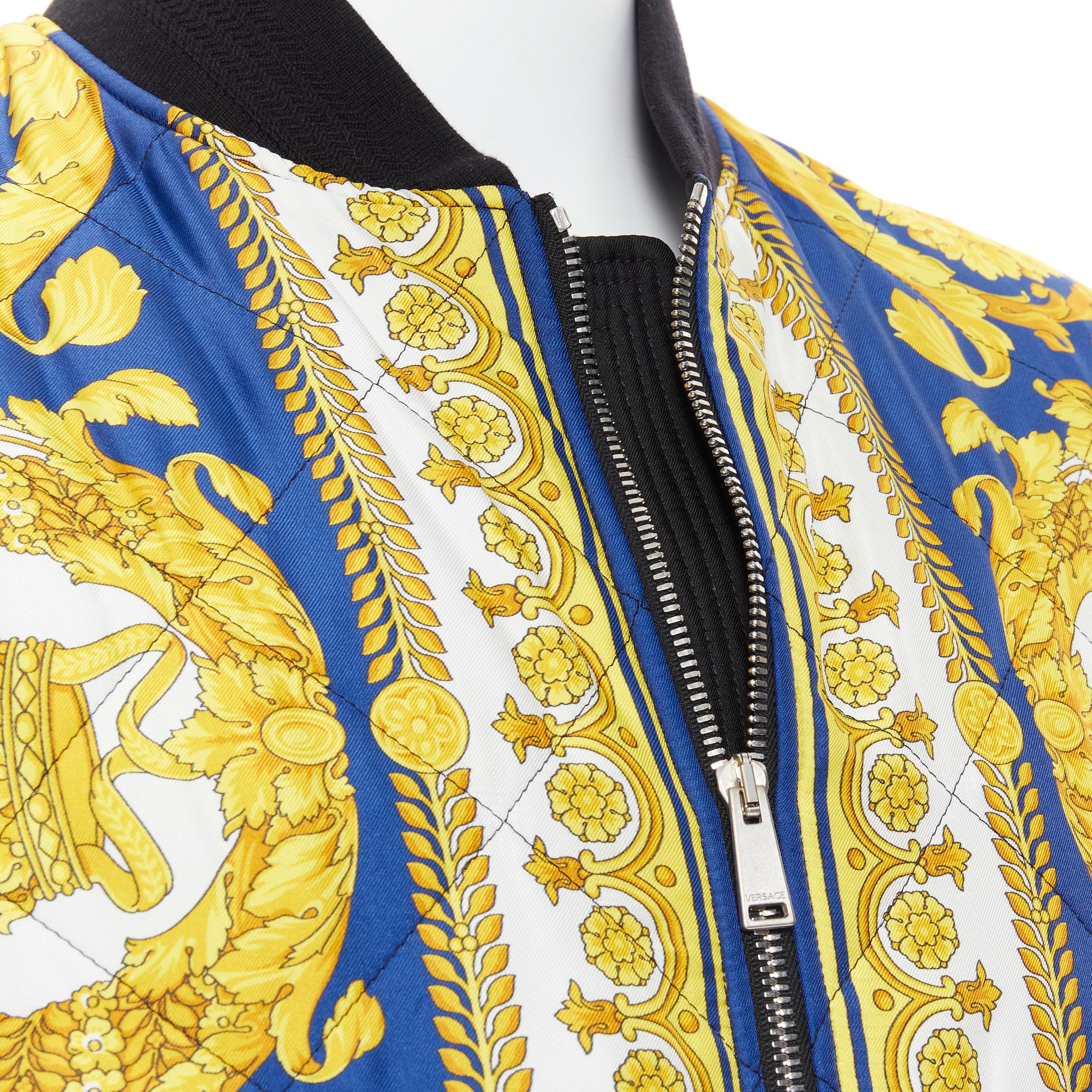new VERSACE royal blue gold Medusa Barocco diamond quilted bomber jacket IT52 XL In New Condition In Hong Kong, NT