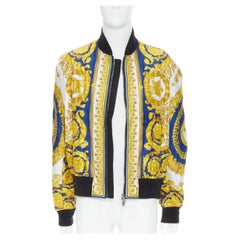 new VERSACE royal blue gold Medusa Barocco diamond quilted bomber jacket IT52 XL