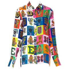 nuova VERSACE Camicia con bottoni Medusa in alfabeto barocco, 100% seta, IT42 M.