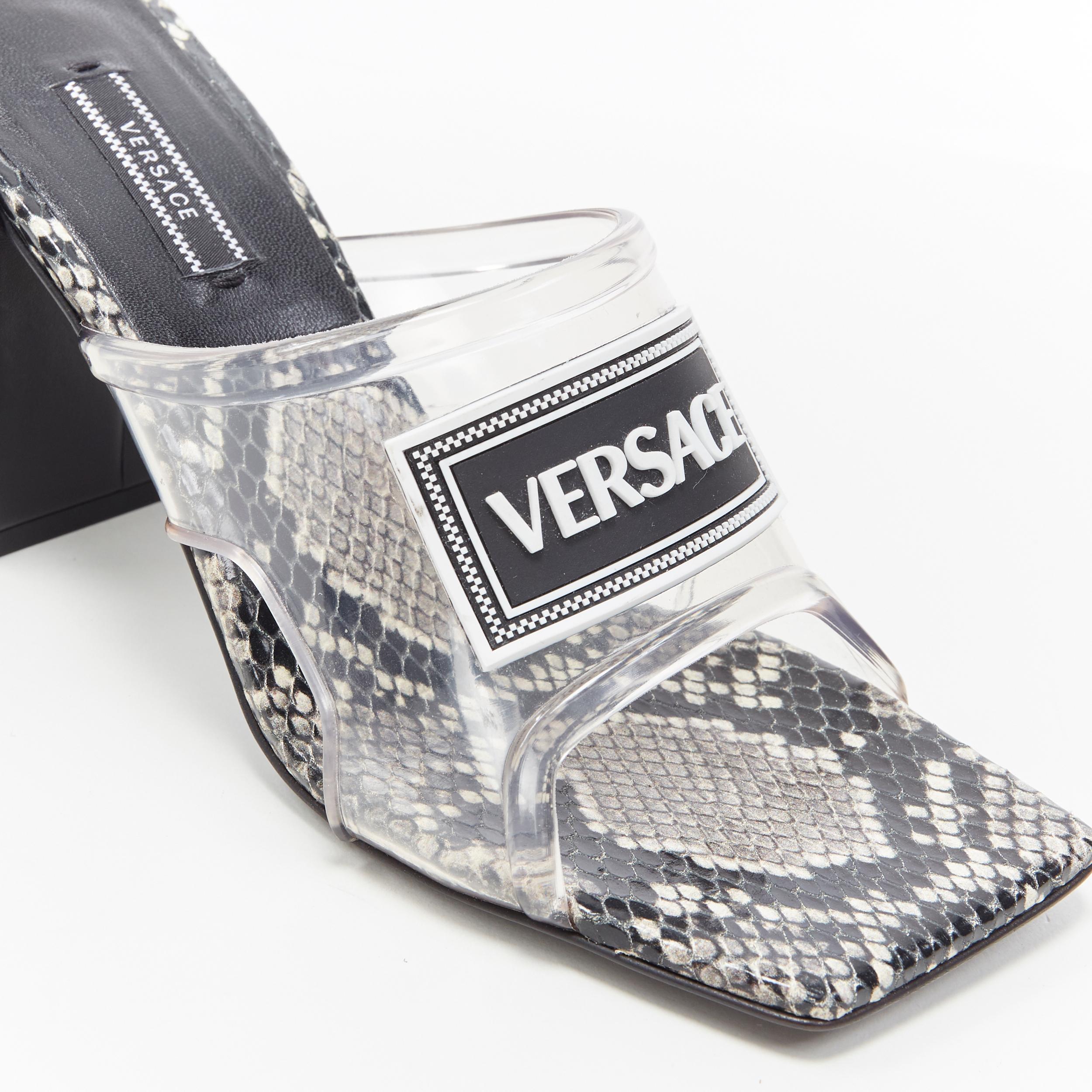 Women's new VERSACE Runway 90's Vintage Logo transparent PVC block heel sandals EU36