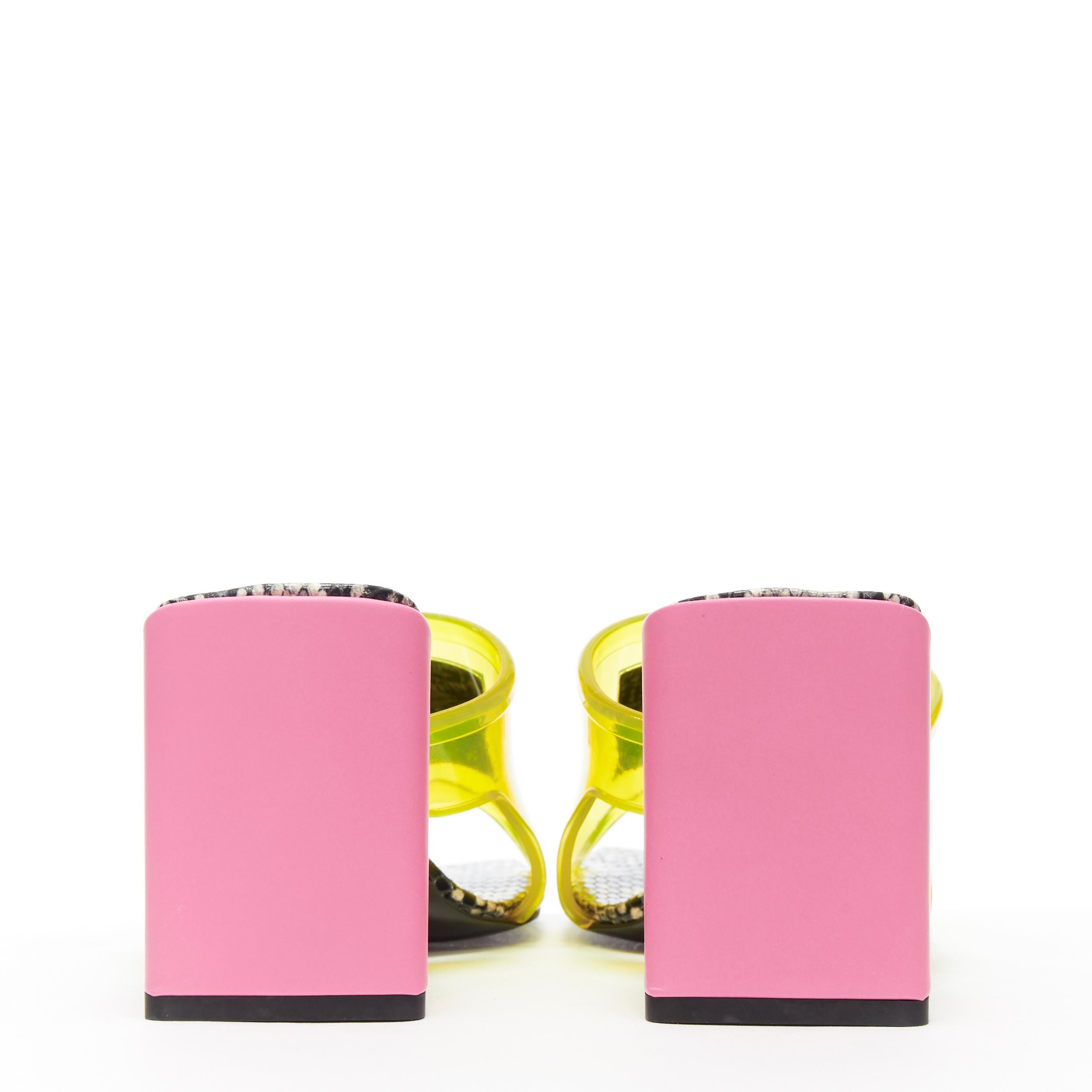 Beige new VERSACE Runway 90's Vintage Logo yellow PVC pink block heel sandals EU40