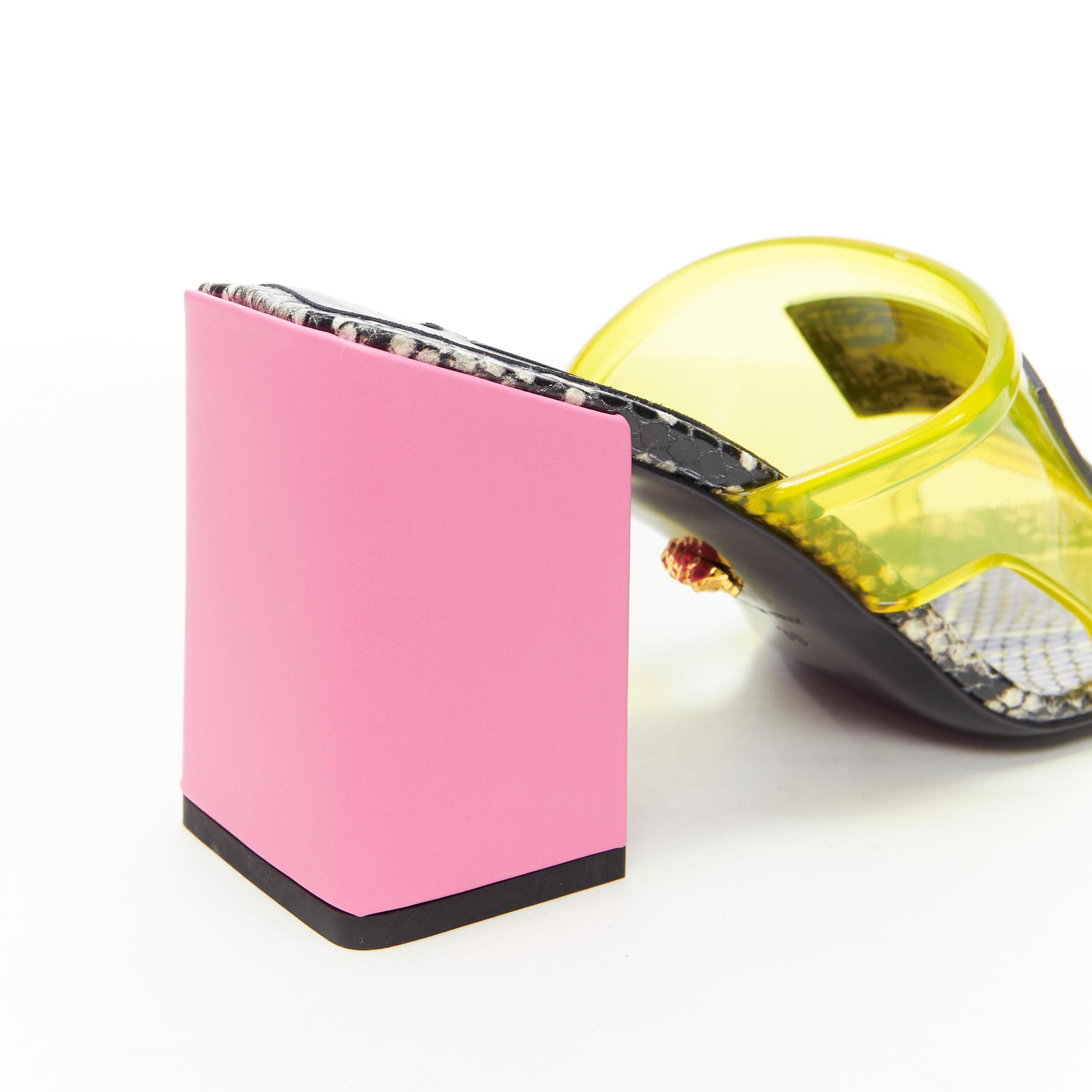 new VERSACE Runway 90's Vintage Logo yellow PVC pink block heel sandals EU40 2