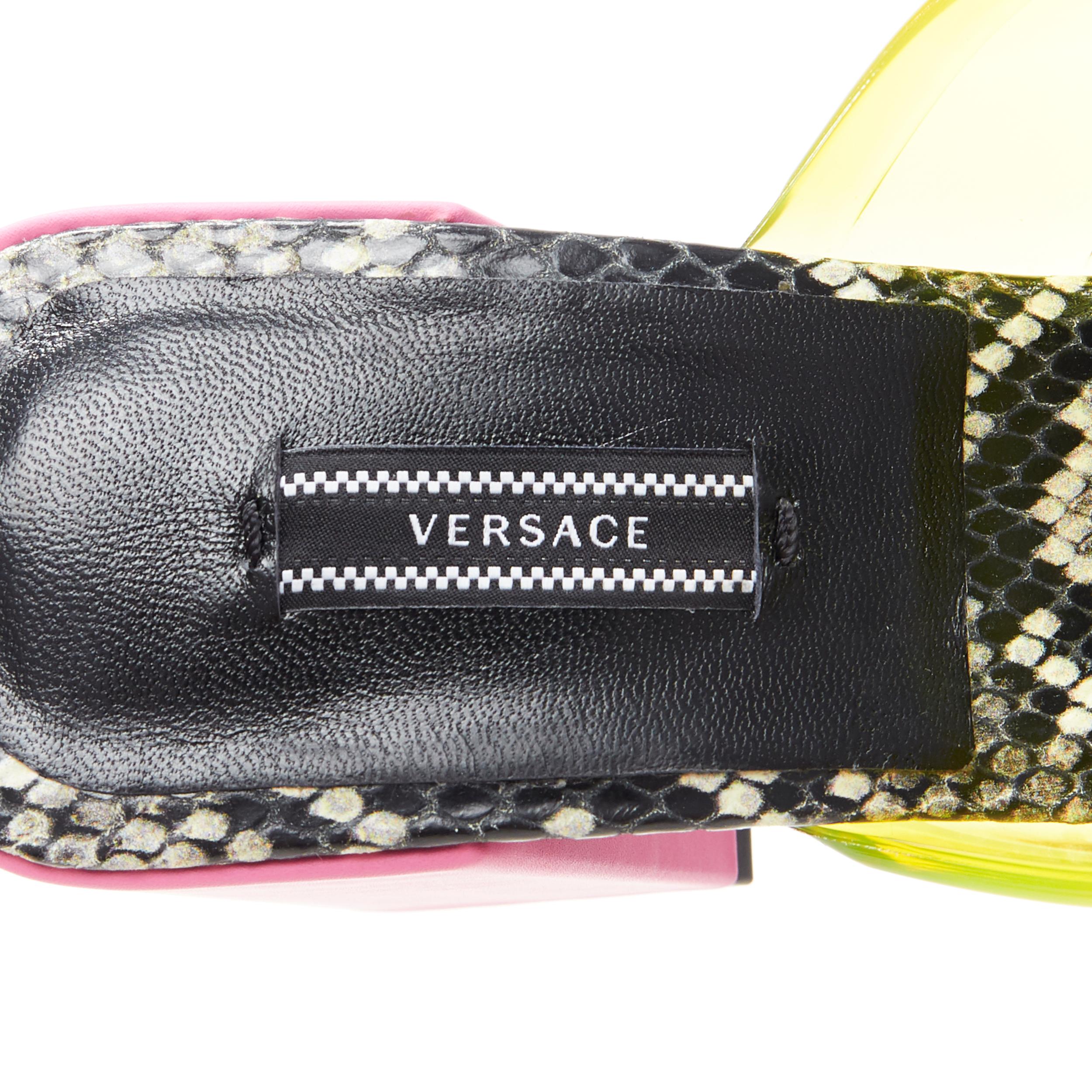 new VERSACE Runway 90's Vintage Logo yellow PVC pink block heel sandals EU40 3