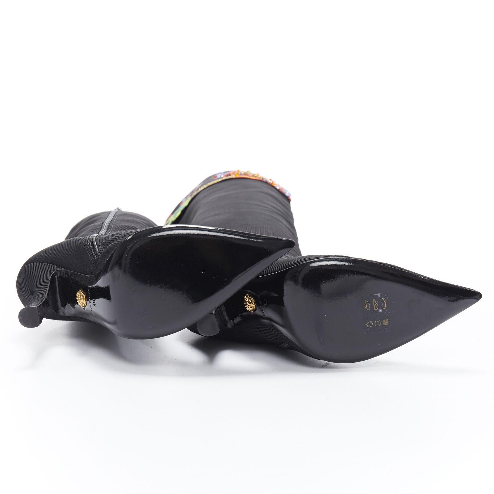 Nuevo VERSACE pasarela negro cadena cristal embellecido foldover rodilla bota EU 40 en venta 2