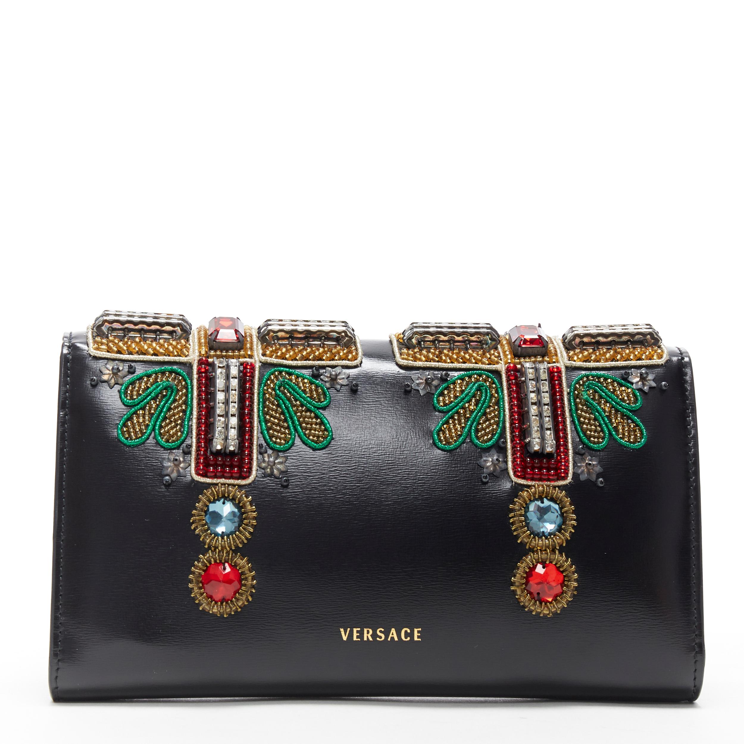 De las mujeres nuevo VERSACE Runway cuero negro Byzantium Cross cartera embellecida en bolso con cadena